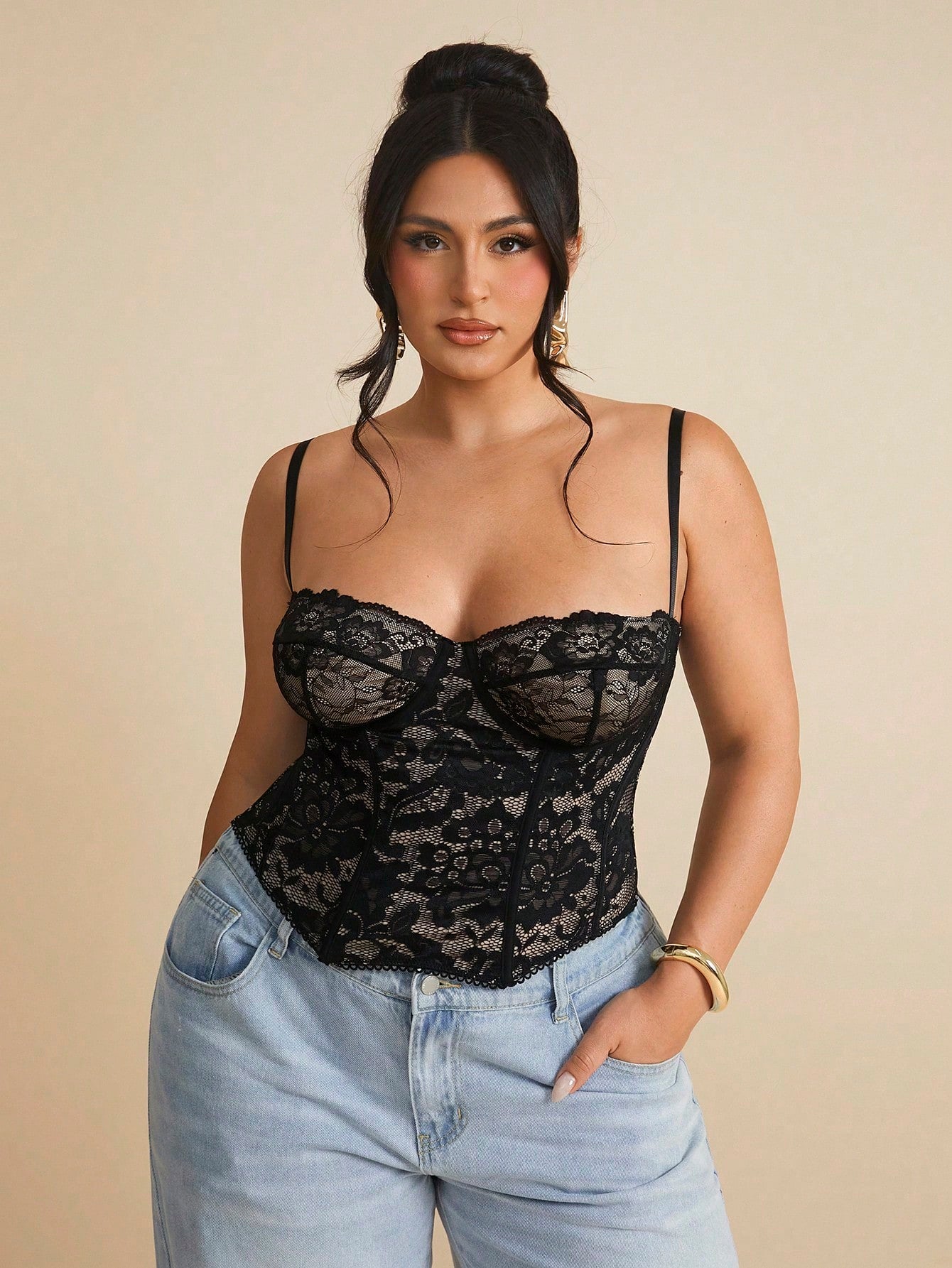 BAE Christmas Plus Lace See-Through Cami Top, Party, Date, Casual, Commute, Cute Bralette, Club Corset Summer Halloween,Valentine's Day