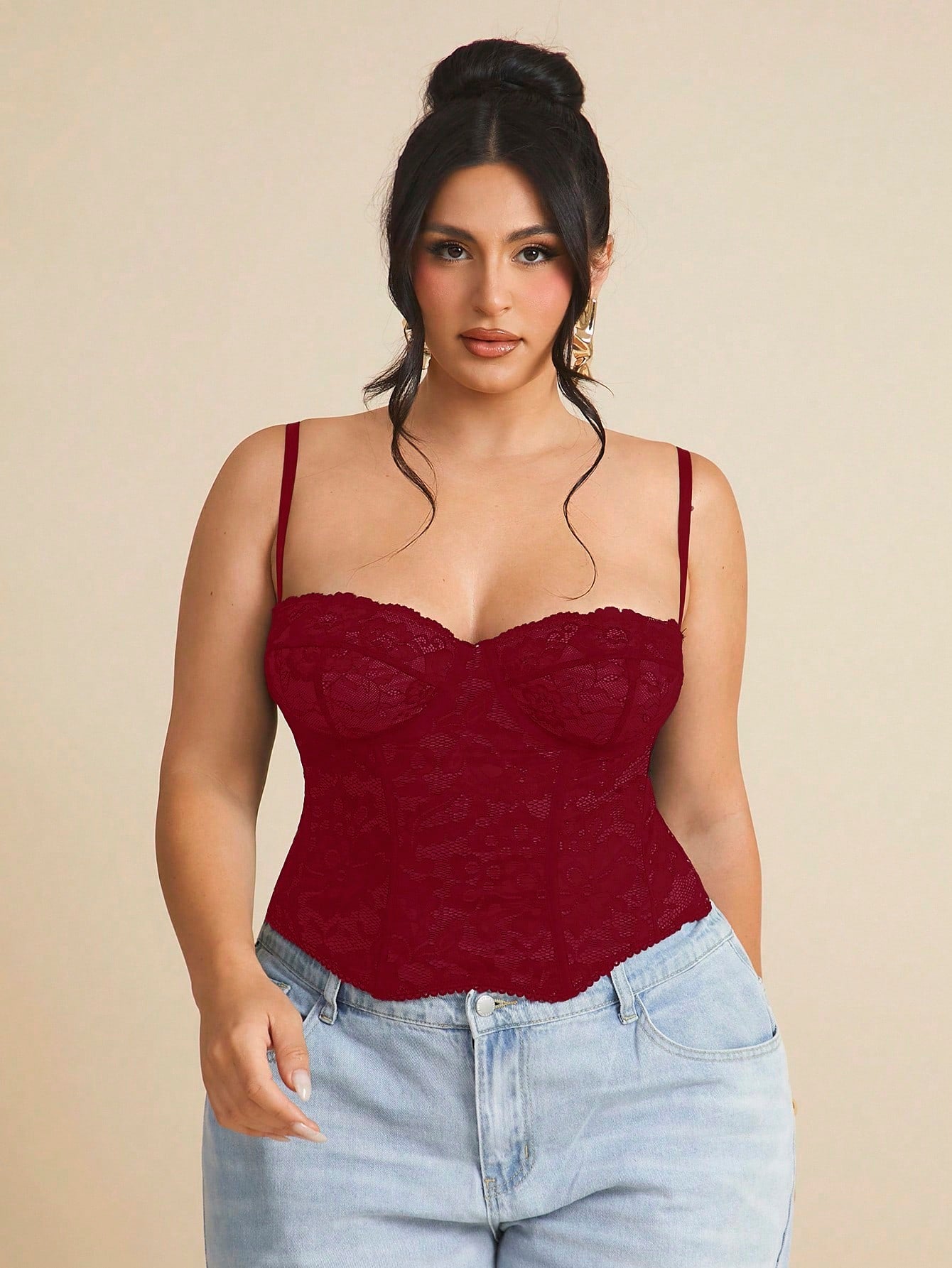 BAE Christmas Plus Lace See-Through Cami Top, Party, Date, Casual, Commute, Cute Bralette, Club Corset Summer Halloween,Valentine's Day