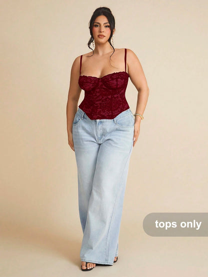 BAE Christmas Plus Lace See-Through Cami Top, Party, Date, Casual, Commute, Cute Bralette, Club Corset Summer Halloween,Valentine's Day