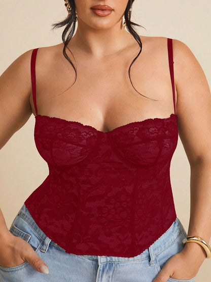 BAE Christmas Plus Lace See-Through Cami Top, Party, Date, Casual, Commute, Cute Bralette, Club Corset Summer Halloween,Valentine's Day