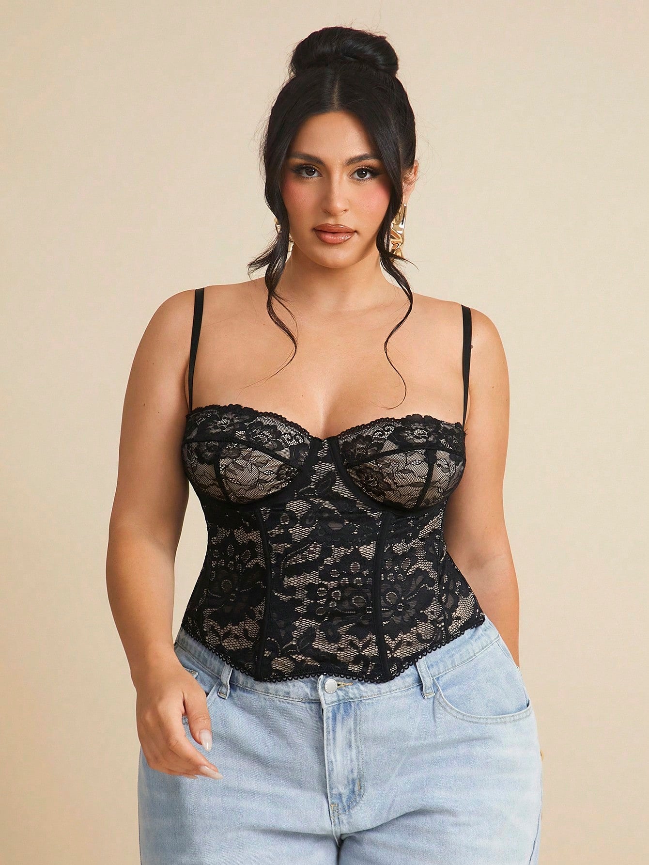BAE Christmas Plus Lace See-Through Cami Top, Party, Date, Casual, Commute, Cute Bralette, Club Corset Summer Halloween,Valentine's Day