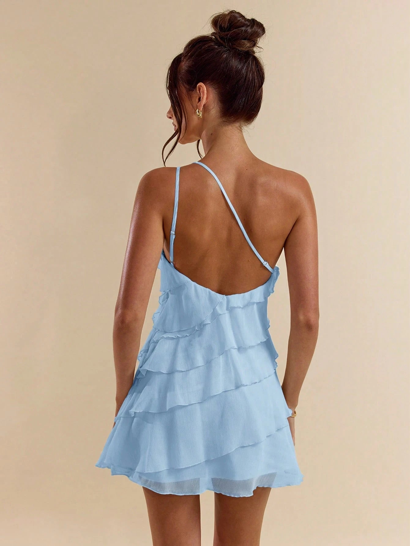BAE Cute Baby Blue Summer Mini Dress,Layered Lotus Leaf Cake Design,Backless,Suitable For Date,Night Out,Parties,Cocktail,Music Festival & Valentine's Day