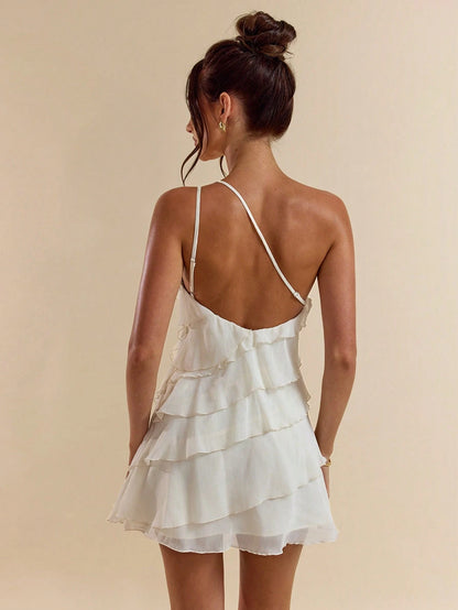 BAE Cute Baby Blue Summer Mini Dress,Layered Lotus Leaf Cake Design,Backless,Suitable For Date,Night Out,Parties,Cocktail,Music Festival & Valentine's Day