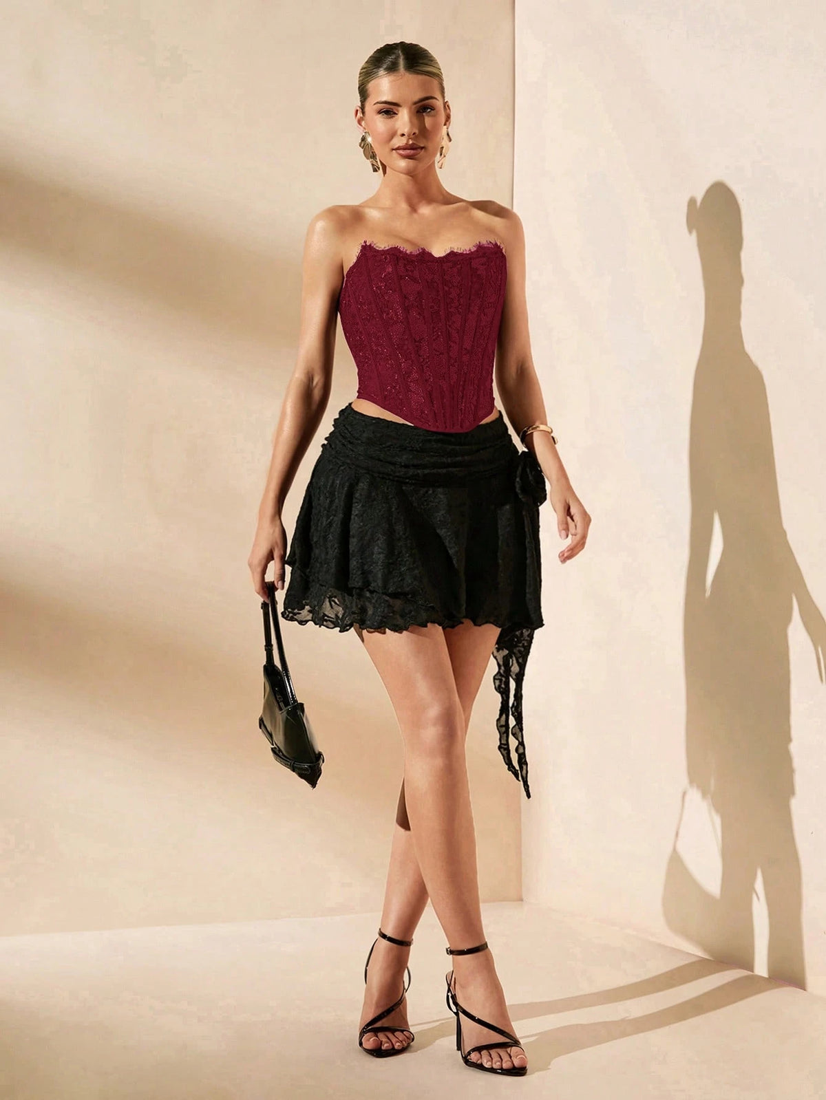 BAE Elegant Burgundy Summer Lace Corset Top,Seductive Solid Bra Top For Night Out,Parties,Nightclubs,Cocktail,Pool,Beach Vacation,Daily Clothing