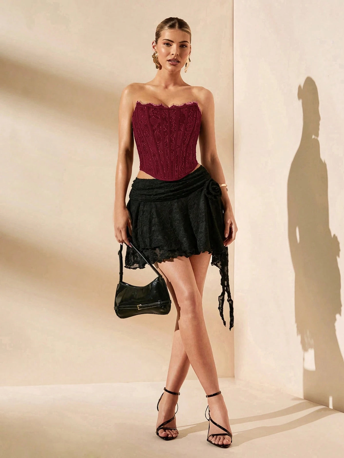 BAE Elegant Burgundy Summer Lace Corset Top,Seductive Solid Bra Top For Night Out,Parties,Nightclubs,Cocktail,Pool,Beach Vacation,Daily Clothing