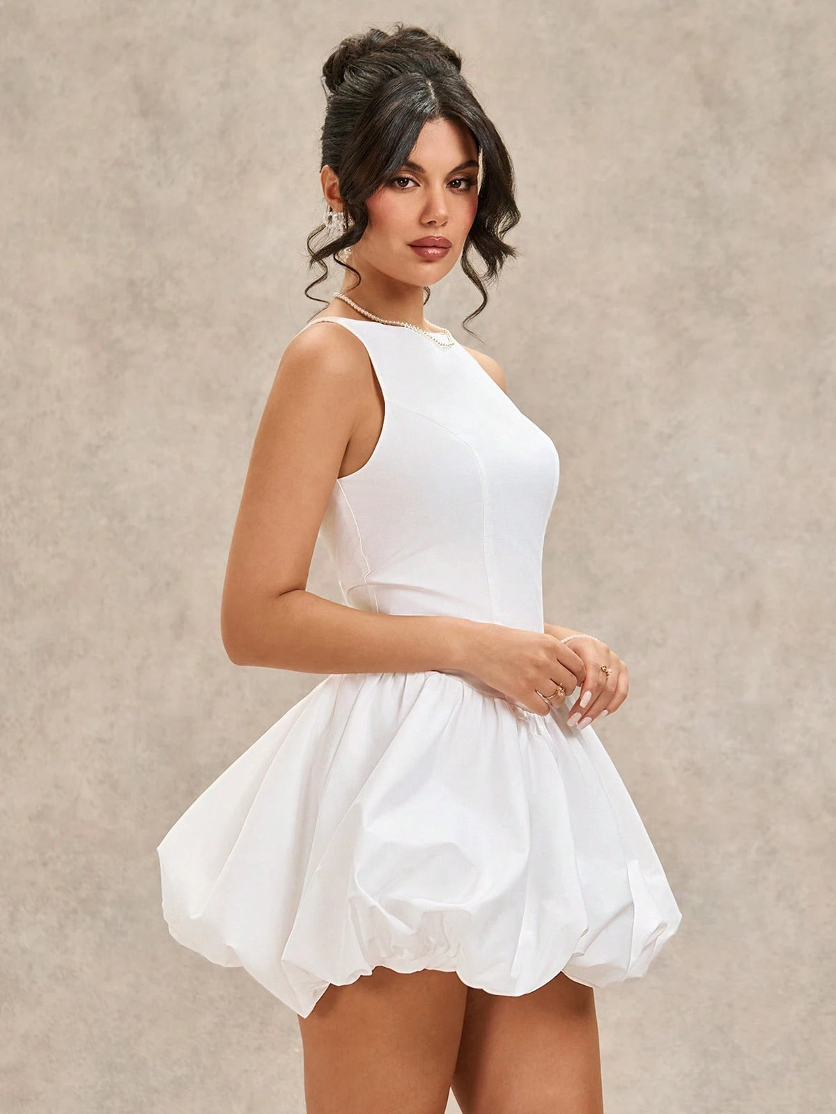 BAE Elegant White Summer Holiday Mini Dress Women,Sleeveless Backless Bubble Skirt Birthday Dress, Cross Strap Graduation Bridal Shower Party Outfit