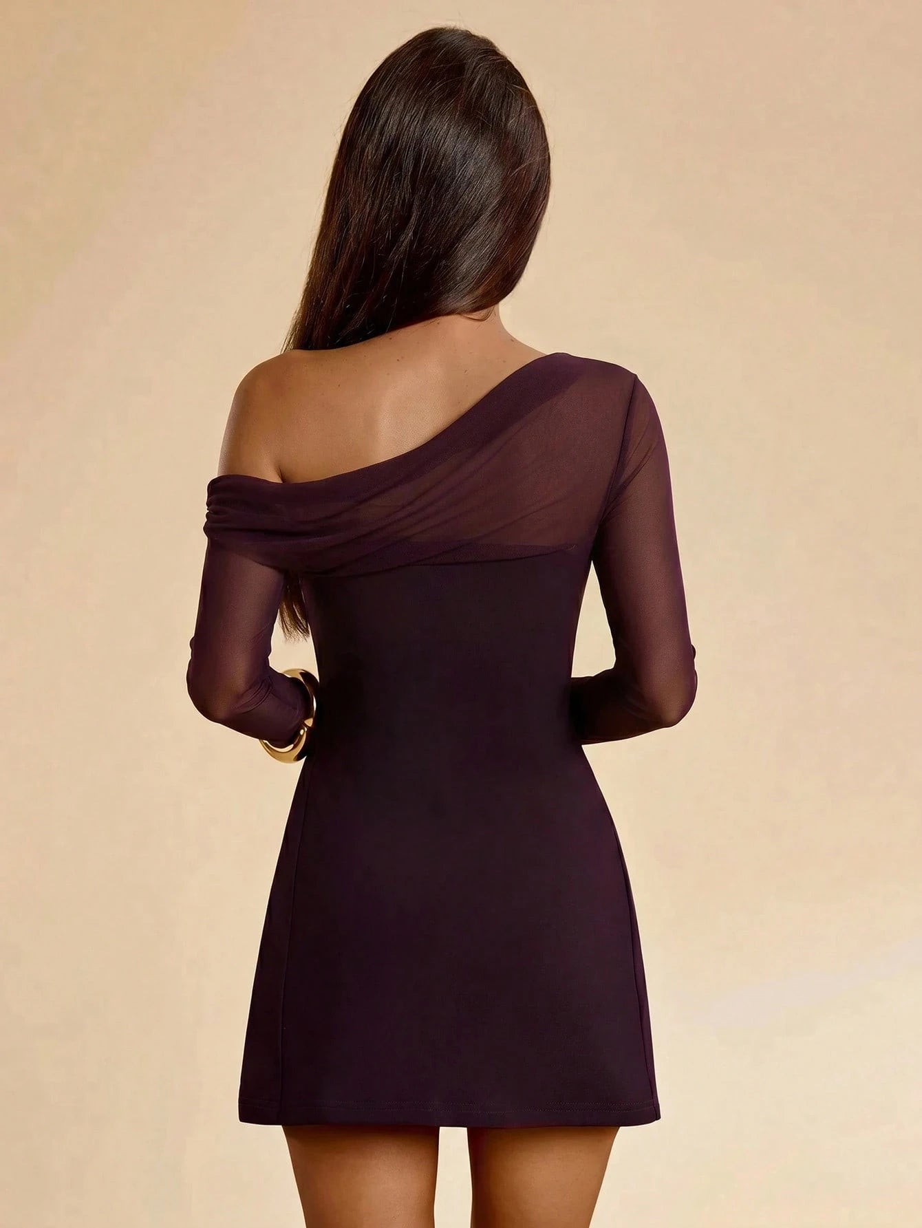 BAE Spring/Summer Women's Asymmetric Asymmetric Neck Long Sleeve A-Line Mini Dress, Purple Elegant Dress, Wedding Bridesmaid Cocktail Dress, Birthday Party Dress, Back To School Graduation Seaso