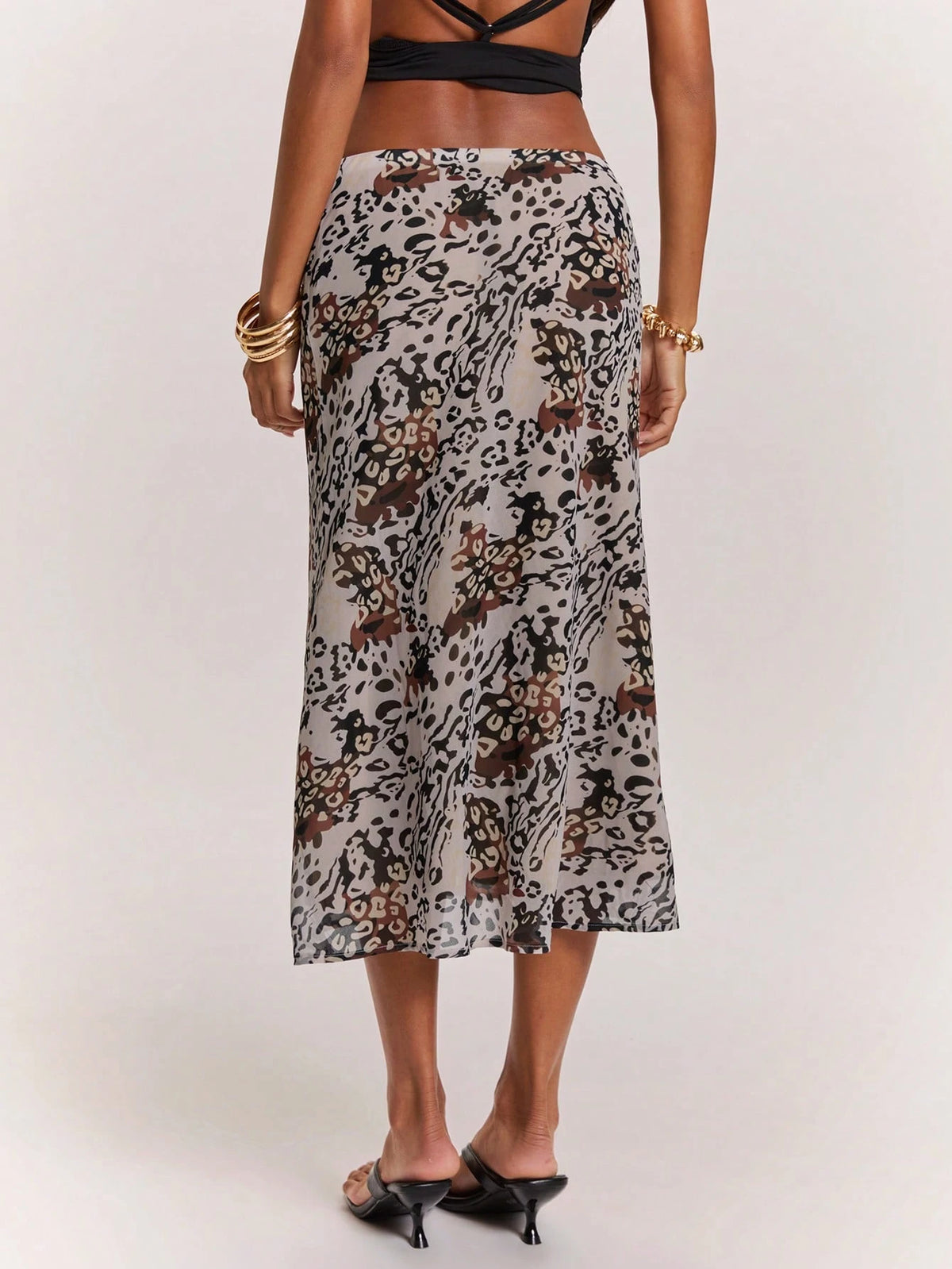BAE Women's Grey Leopard Print Low-Waist Mid-Length Skirt,Summer Casual Animal Pattern Streetwear For Date,Festival Rave Party Club Y2K Vintage