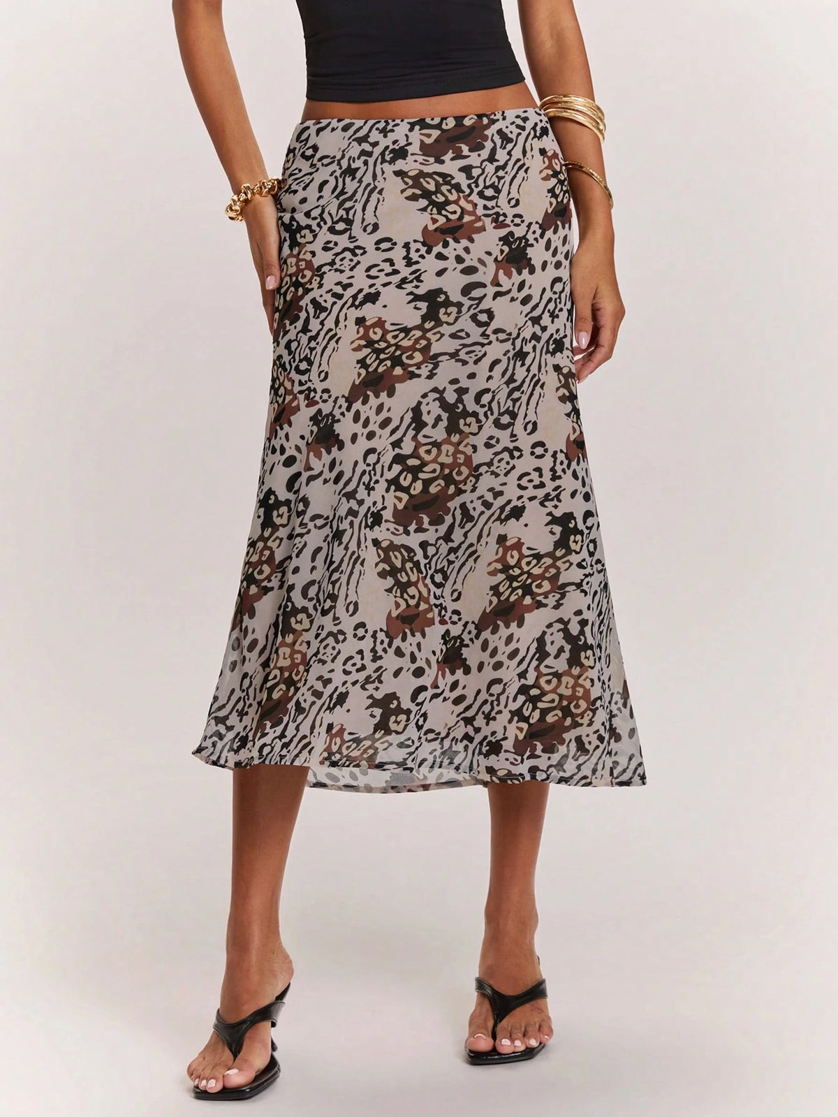 BAE Women's Grey Leopard Print Low-Waist Mid-Length Skirt,Summer Casual Animal Pattern Streetwear For Date,Festival Rave Party Club Y2K Vintage