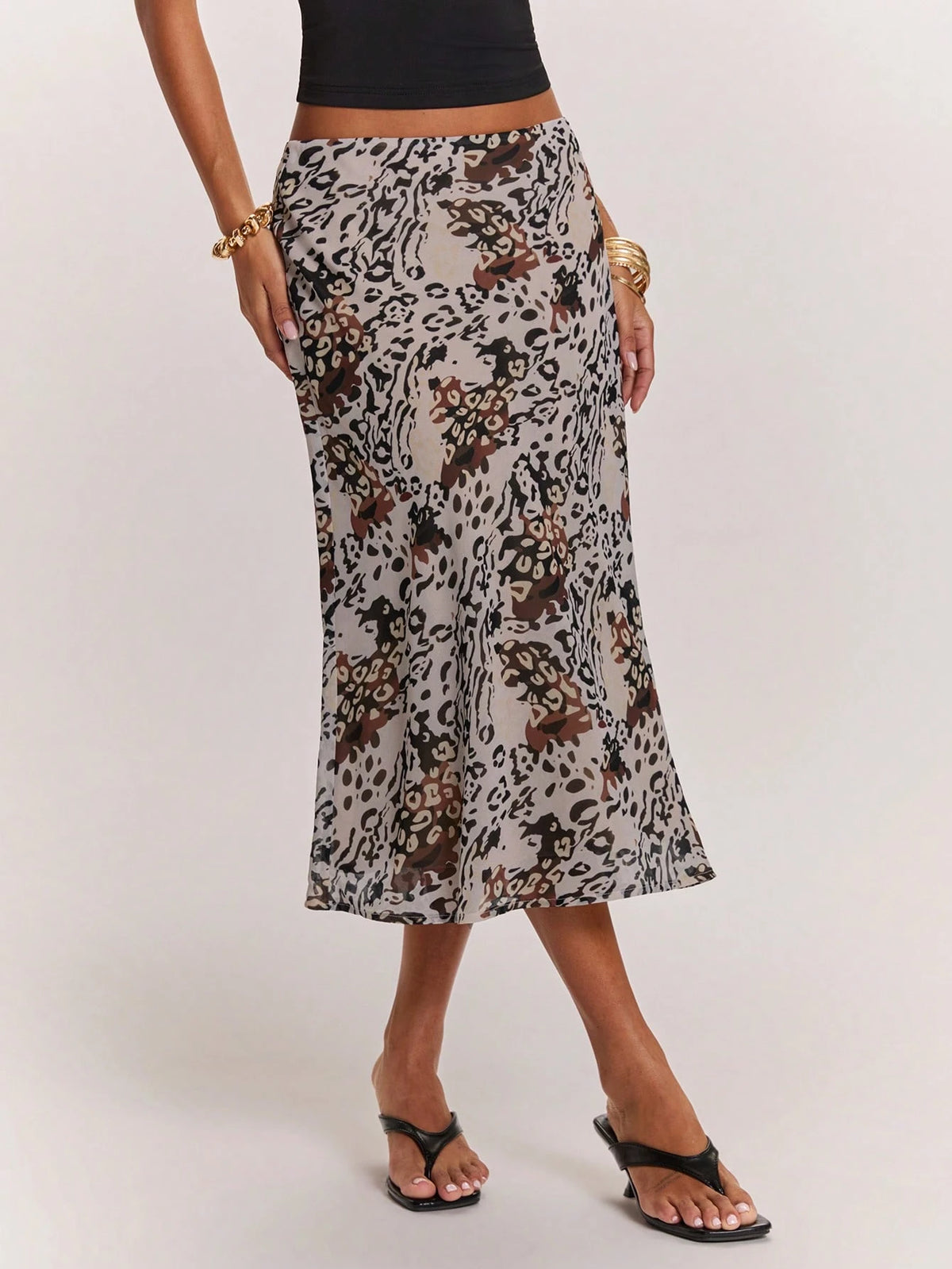 BAE Women's Grey Leopard Print Low-Waist Mid-Length Skirt,Summer Casual Animal Pattern Streetwear For Date,Festival Rave Party Club Y2K Vintage