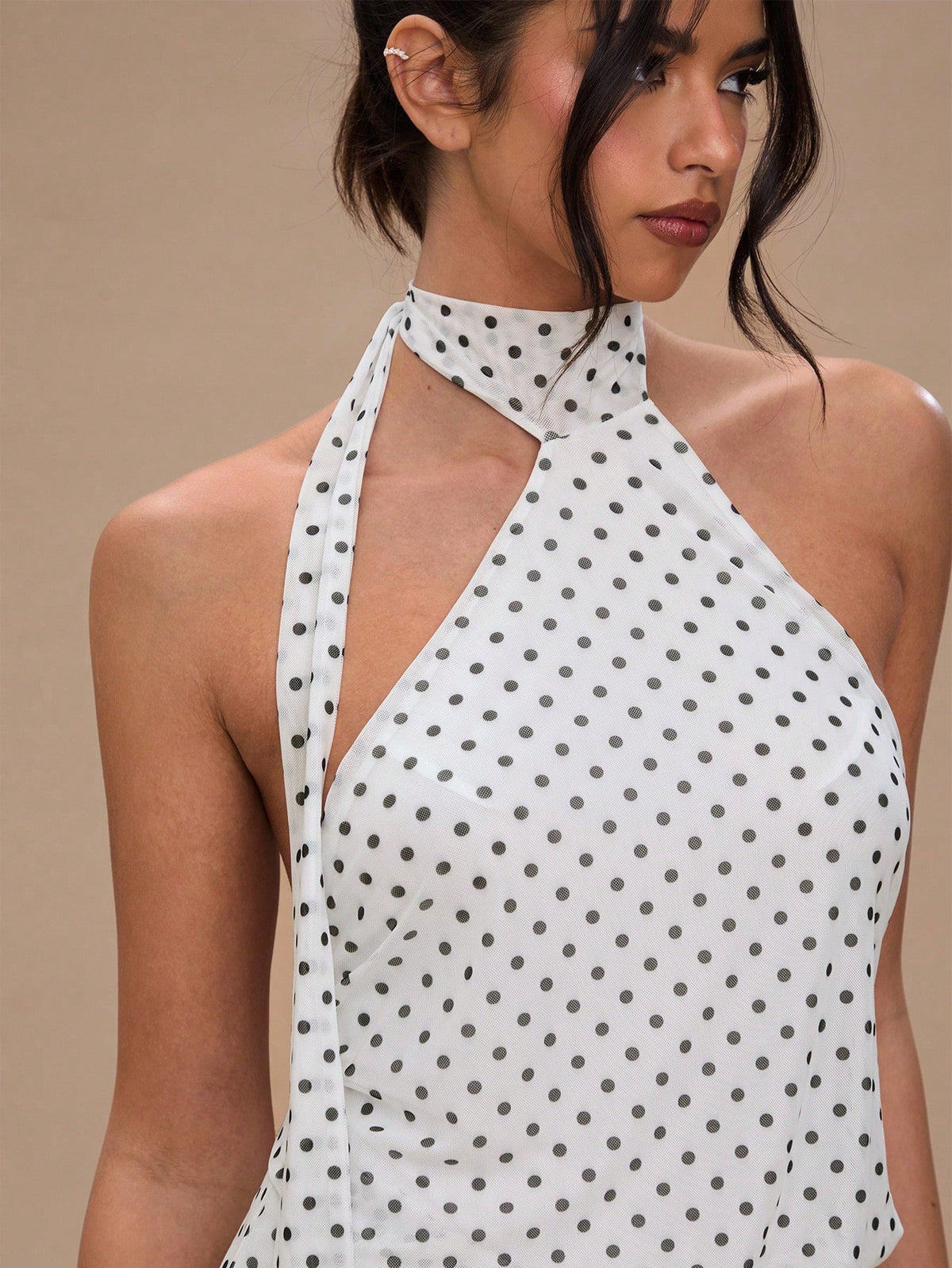 BAE Women's Vacational Polka Dot Printed Fashion Halter Mini Dress,Rave Outfits Festival,Summer Dresses For Women,White Dresses For Women,Polka Dot Dress