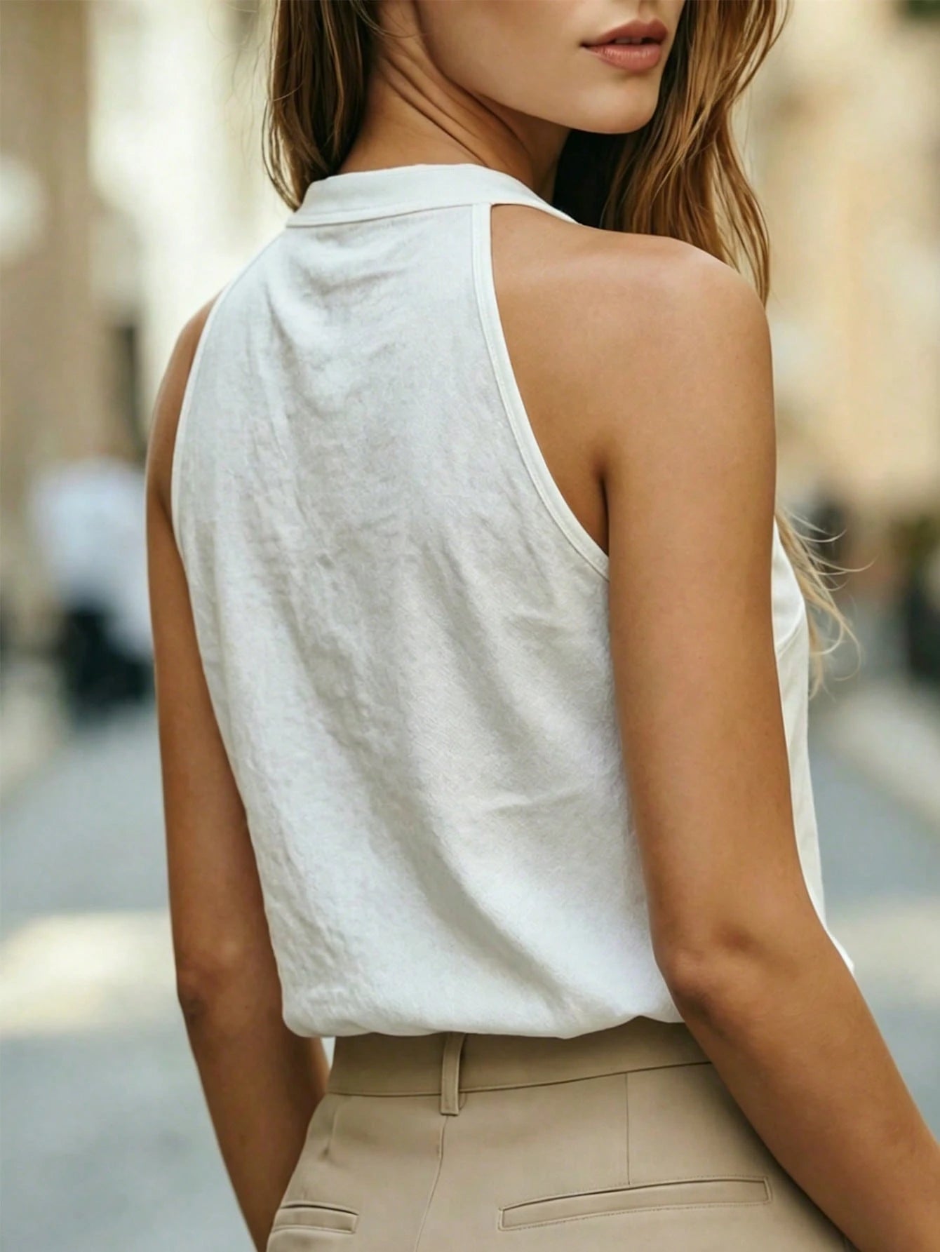 Balvessa Women's Traceable Cotton Sleeveless V-Neck White Tank Top