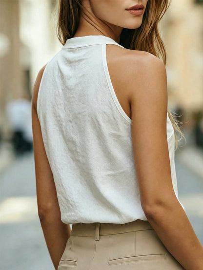 Balvessa Women's Traceable Cotton Sleeveless V-Neck White Tank Top