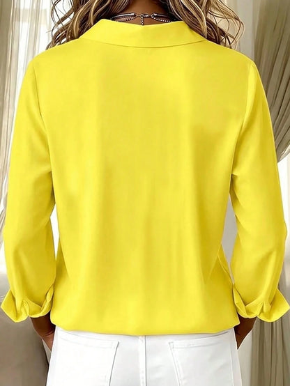 Basic Casual Women Plus Size Long Sleeve Lightweight Button-Up Shirt Yellow