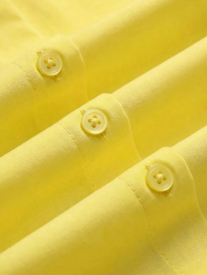 Basic Casual Women Plus Size Long Sleeve Lightweight Button-Up Shirt Yellow