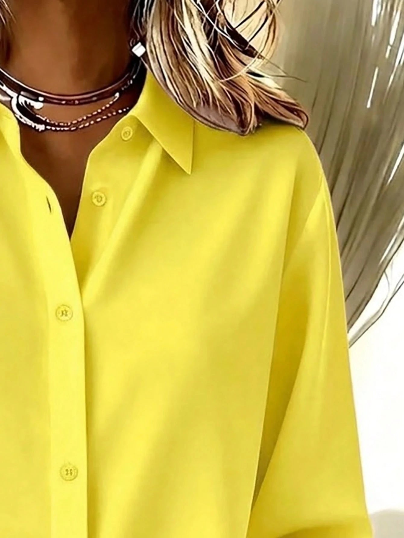 Basic Casual Women Plus Size Long Sleeve Lightweight Button-Up Shirt Yellow
