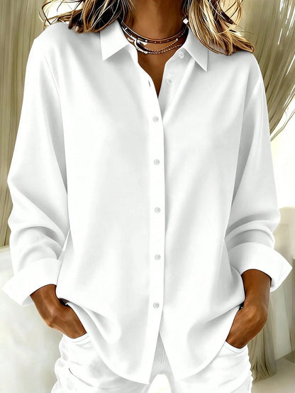 Basic Casual Women Plus Size Long Sleeve Lightweight Button-Up Shirt Yellow