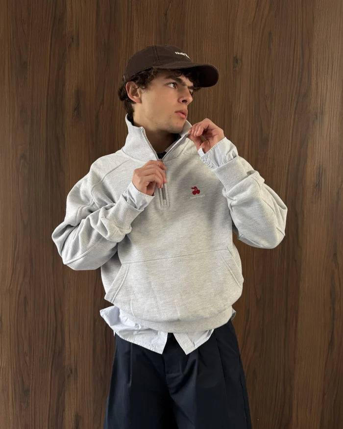 Basic Cherry Quarter-Zip Grey