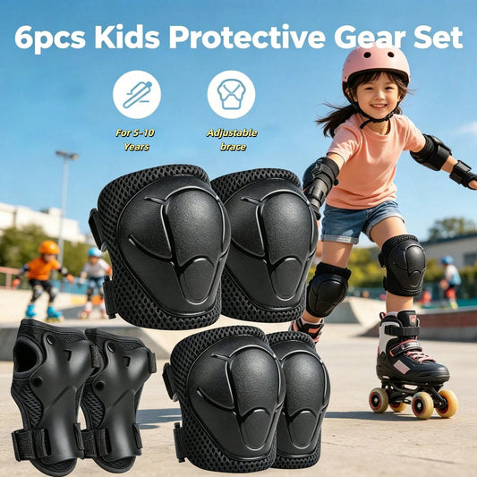 BAT DEICIDE 6-In-1 Kids Protective Gear Set For Ages 2-10, CPSIA Certified Knee Pads Elbow Pads Wrist Guards, Durable Full Protection Back To School