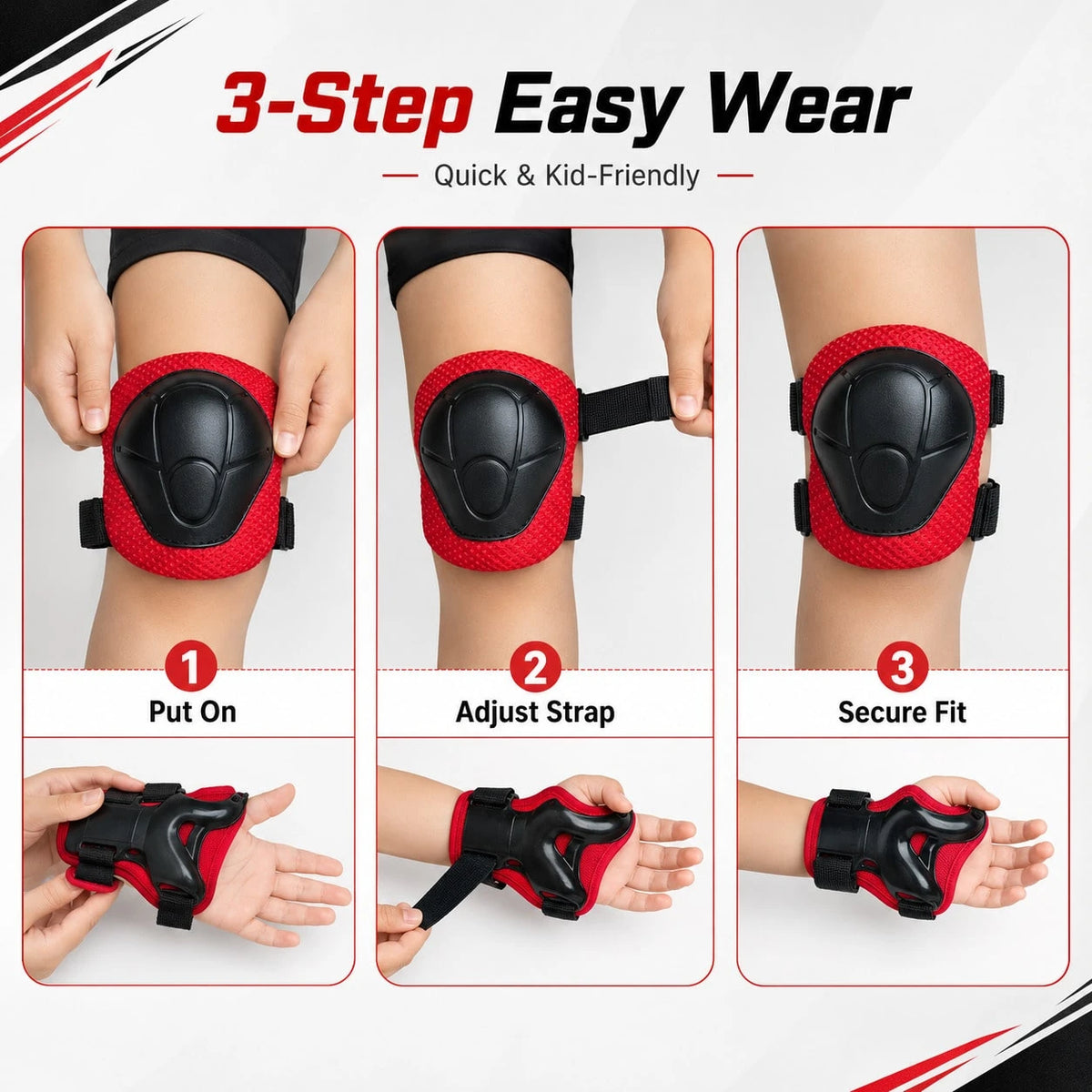 BAT DEICIDE 6PCS Kids Protective Gear CPSIA Certified: Knee Pads Elbow Pads Wrist Guards For Skateboard Cycling Scooter Skating Balance Bike 5-10Y, Back To School