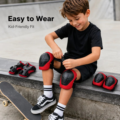BAT DEICIDE 6PCS Kids Protective Gear CPSIA Certified: Knee Pads Elbow Pads Wrist Guards For Skateboard Cycling Scooter Skating Balance Bike 5-10Y, Back To School
