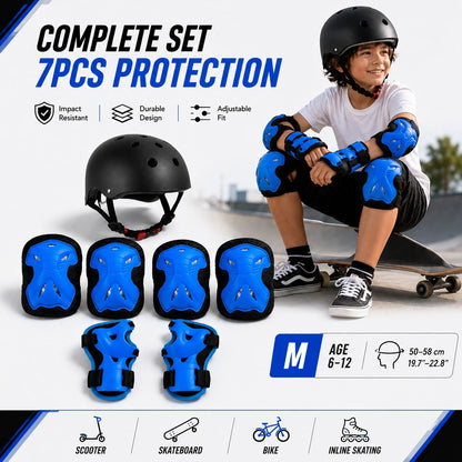 BAT DEICIDE 7-In-1 Kids Protective Gear Set – Adjustable Helmet & Knee/Elbow/Wrist Pads For Bike/Skateboard/Scooter – Ages 6-12, Back To School