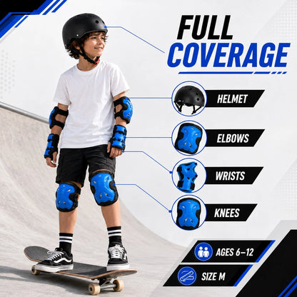 BAT DEICIDE 7-In-1 Kids Protective Gear Set – Adjustable Helmet & Knee/Elbow/Wrist Pads For Bike/Skateboard/Scooter – Ages 6-12, Back To School