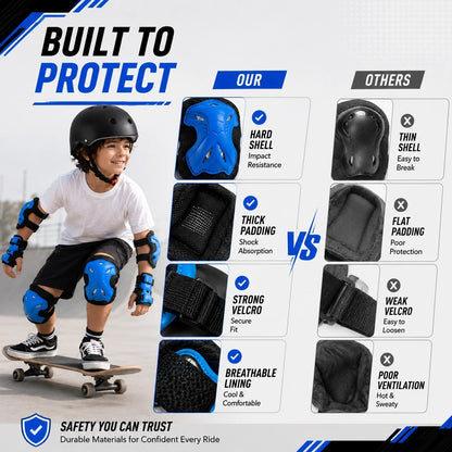 BAT DEICIDE 7-In-1 Kids Protective Gear Set – Adjustable Helmet & Knee/Elbow/Wrist Pads For Bike/Skateboard/Scooter – Ages 6-12, Back To School