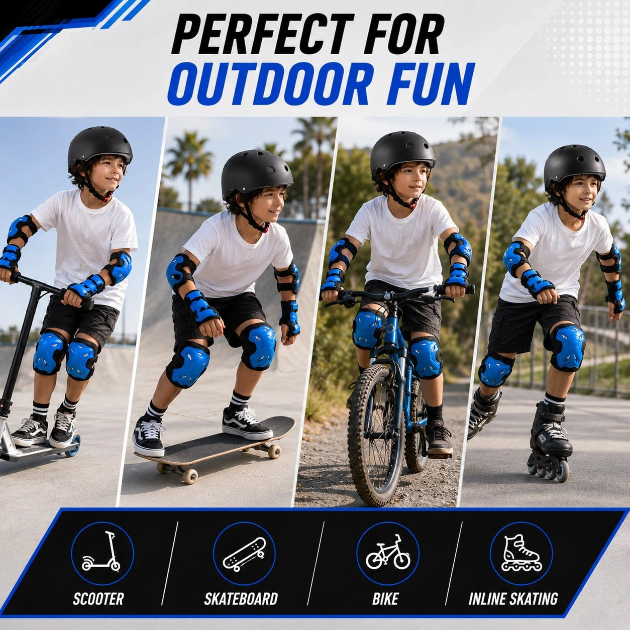 BAT DEICIDE 7-In-1 Kids Protective Gear Set – Adjustable Helmet & Knee/Elbow/Wrist Pads For Bike/Skateboard/Scooter – Ages 6-12, Back To School