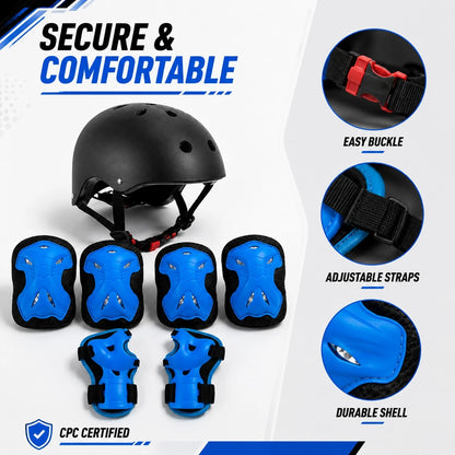 BAT DEICIDE 7-In-1 Kids Protective Gear Set – Adjustable Helmet & Knee/Elbow/Wrist Pads For Bike/Skateboard/Scooter – Ages 6-12, Back To School