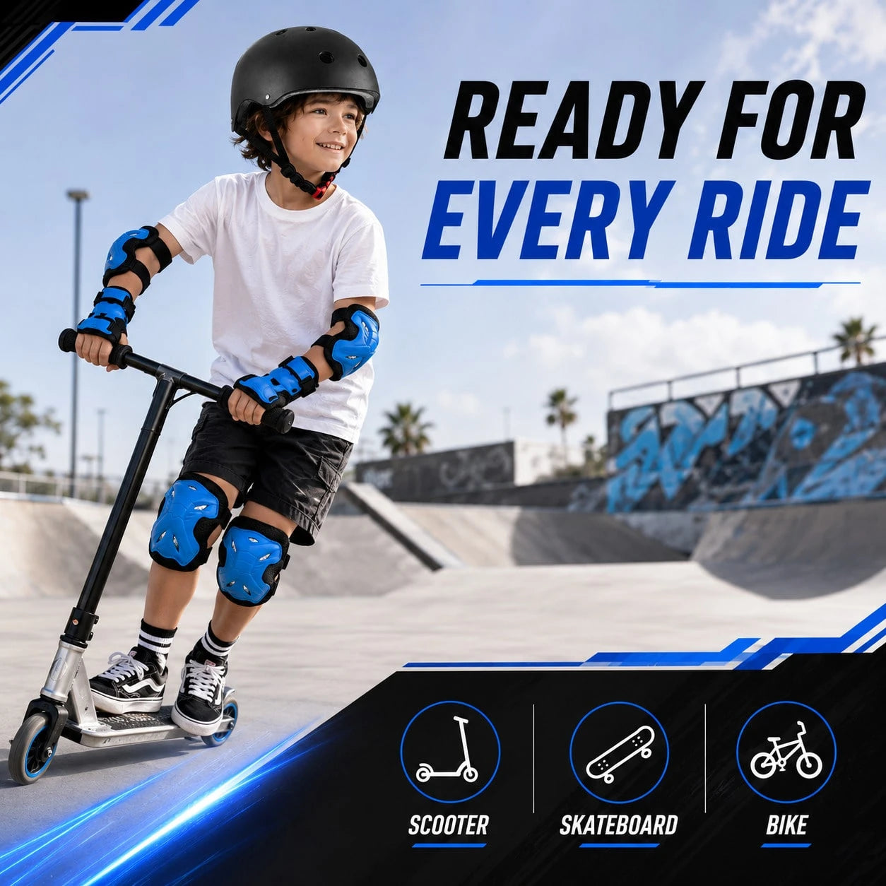 BAT DEICIDE 7-In-1 Kids Protective Gear Set – Adjustable Helmet & Knee/Elbow/Wrist Pads For Bike/Skateboard/Scooter – Ages 6-12, Back To School