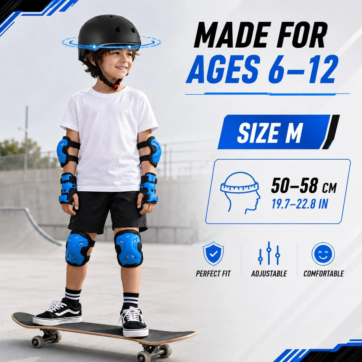 BAT DEICIDE 7-In-1 Kids Protective Gear Set – Adjustable Helmet & Knee/Elbow/Wrist Pads For Bike/Skateboard/Scooter – Ages 6-12, Back To School