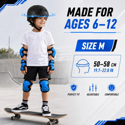 BAT DEICIDE 7-In-1 Kids Protective Gear Set – Adjustable Helmet & Knee/Elbow/Wrist Pads For Bike/Skateboard/Scooter – Ages 6-12, Back To School
