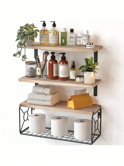 Bathroom Shelves Over Toilet- Wall Mounted Floating Shelves Toilet Paper Storage Small Farmhouse Decor Shelf 16 Inch.