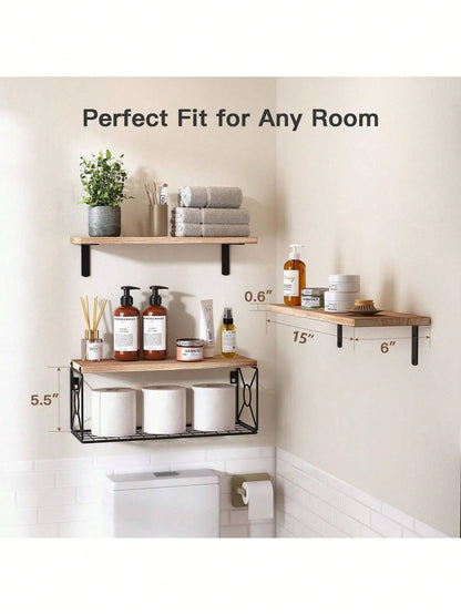 Bathroom Shelves Over Toilet- Wall Mounted Floating Shelves Toilet Paper Storage Small Farmhouse Decor Shelf 16 Inch.