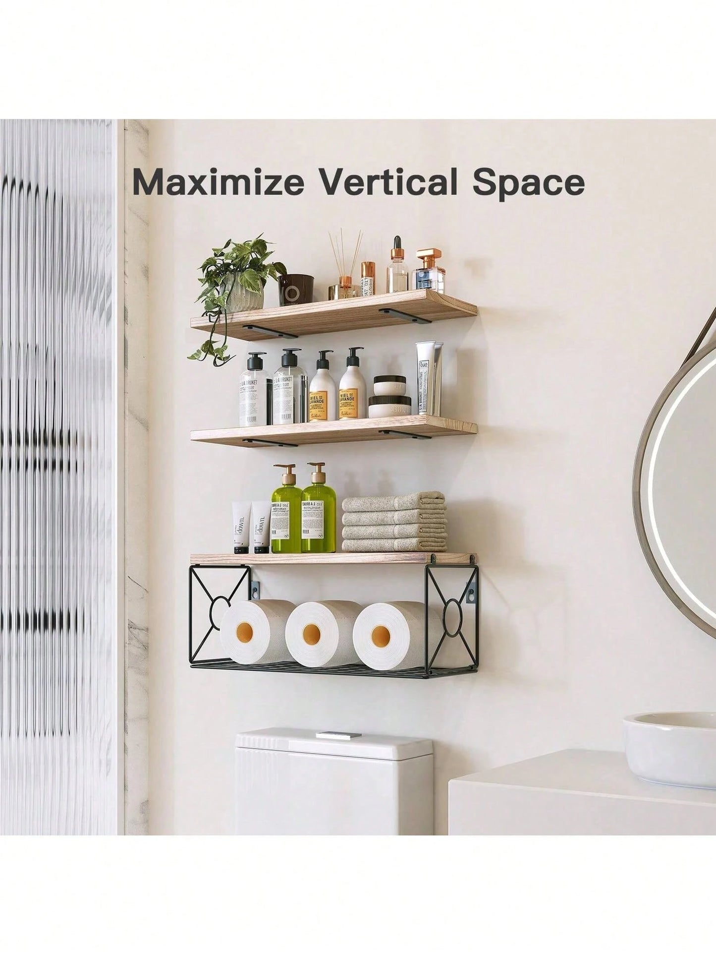 Bathroom Shelves Over Toilet- Wall Mounted Floating Shelves Toilet Paper Storage Small Farmhouse Decor Shelf 16 Inch.