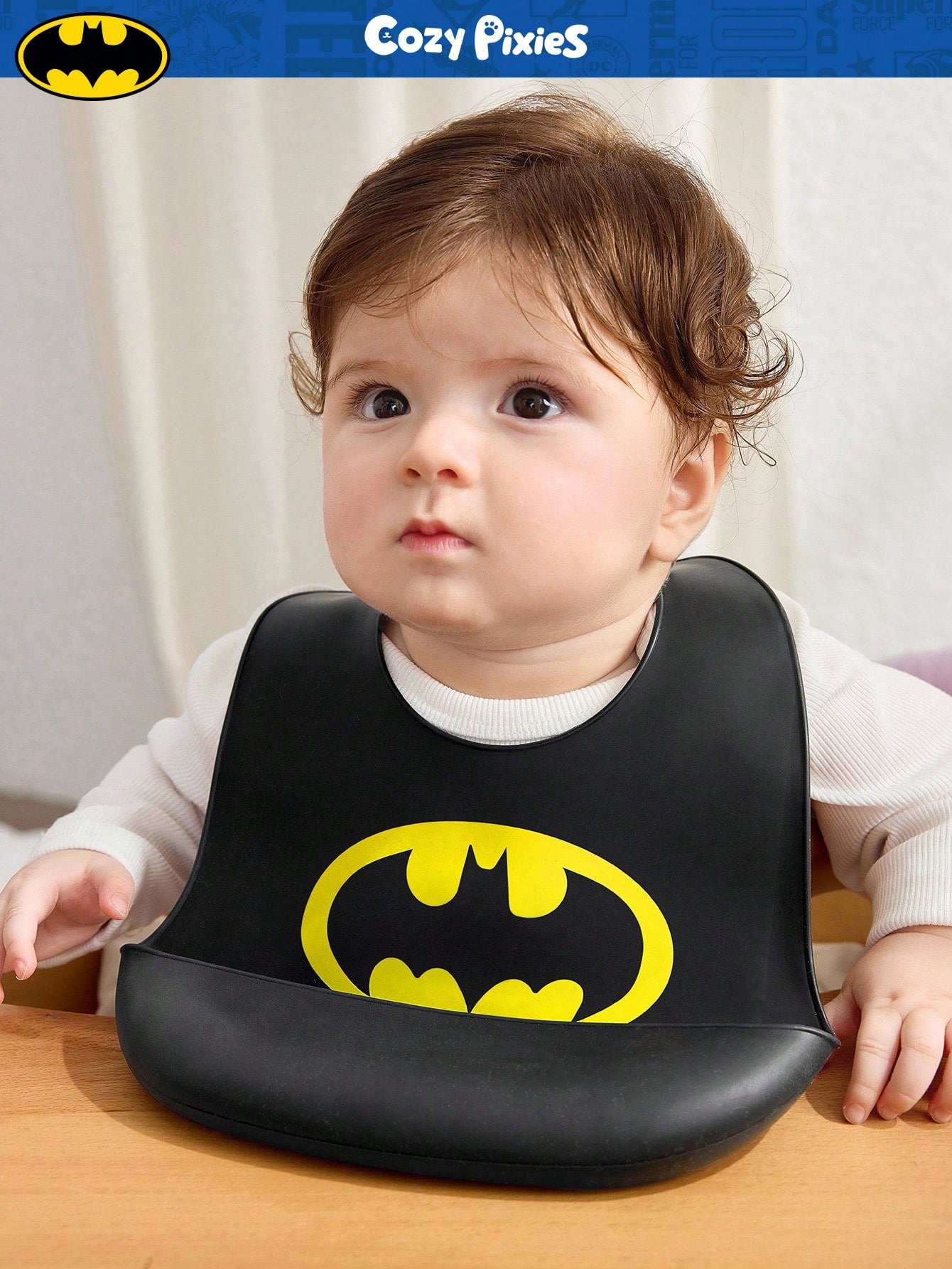BATMAN X Cozy Pixies Baby Bat Pattern Cute Bib For Everyday Wear