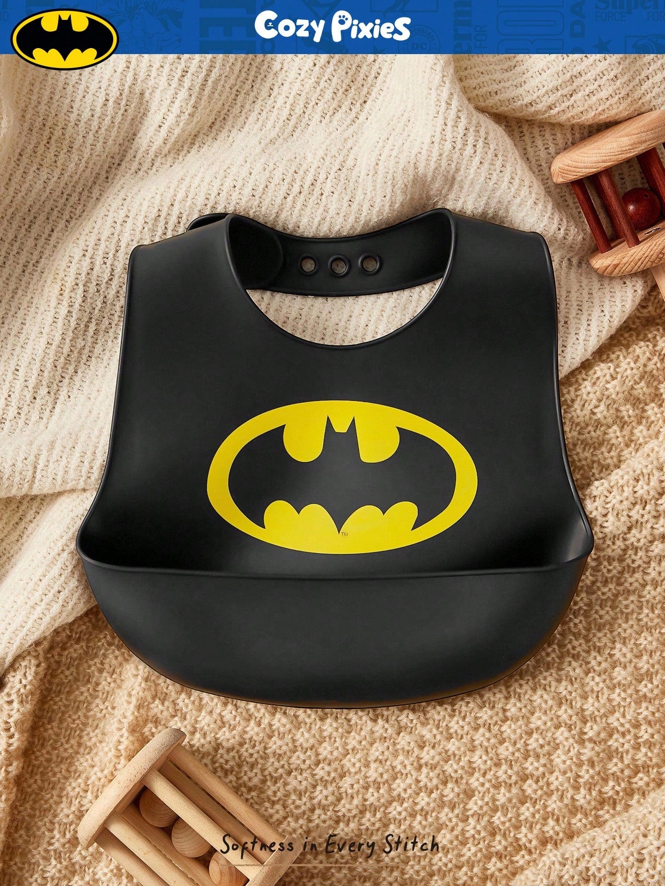 BATMAN X Cozy Pixies Baby Bat Pattern Cute Bib For Everyday Wear