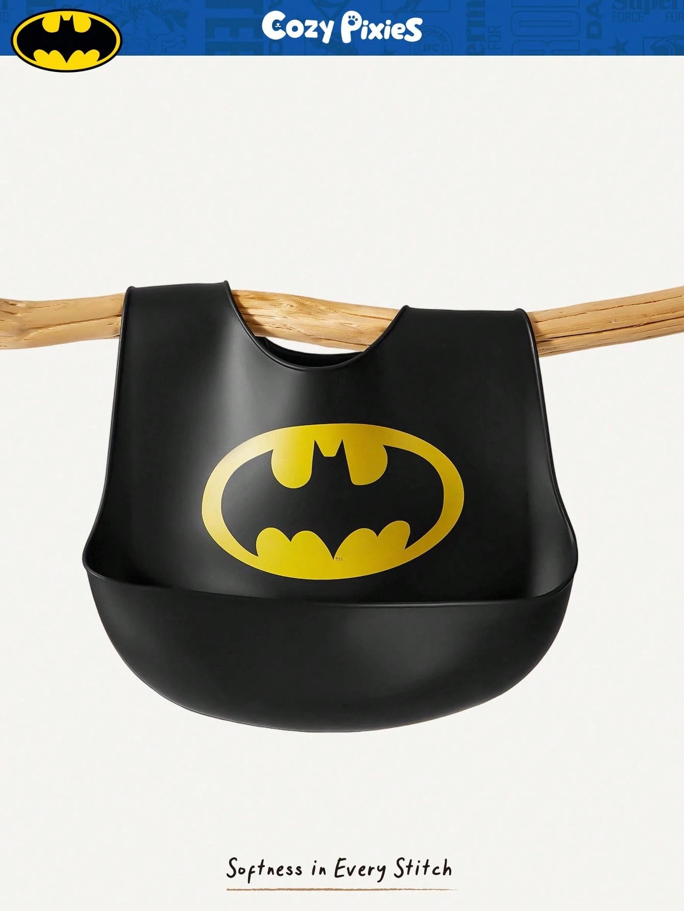 BATMAN X Cozy Pixies Baby Bat Pattern Cute Bib For Everyday Wear