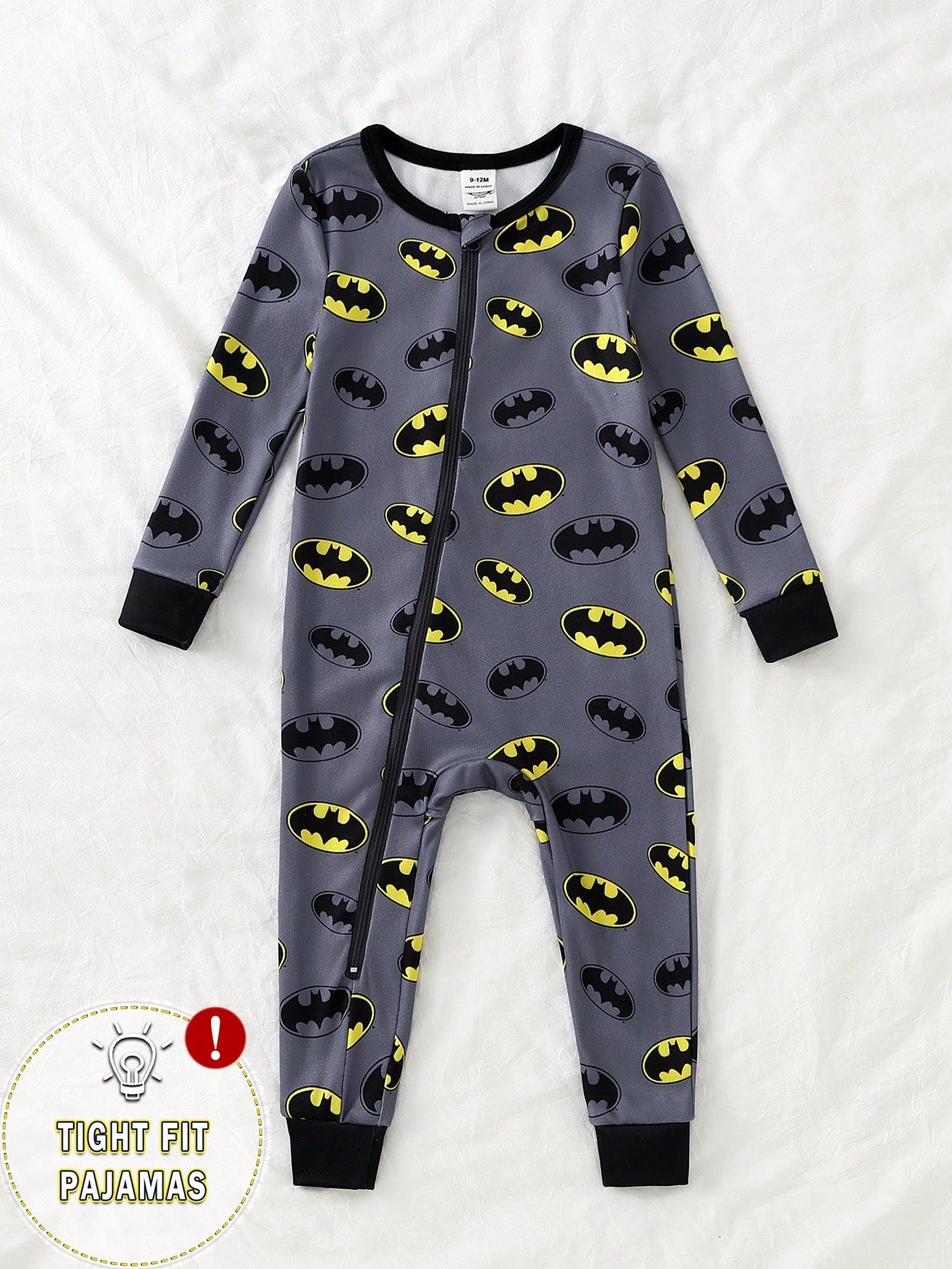 BATMAN X GraphicGems Spring/Summer Baby Boy Cartoon Cool Logo Pattern Long Sleeve Long Pants Knitted High Elasticity Knitted Fabric Slim Fit Comfortable Jumpsuit Home Wear Crawl Suit, Suitable F