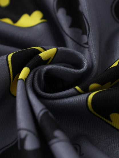 BATMAN X GraphicGems Spring/Summer Baby Boy Cartoon Cool Logo Pattern Long Sleeve Long Pants Knitted High Elasticity Knitted Fabric Slim Fit Comfortable Jumpsuit Home Wear Crawl Suit, Suitable F