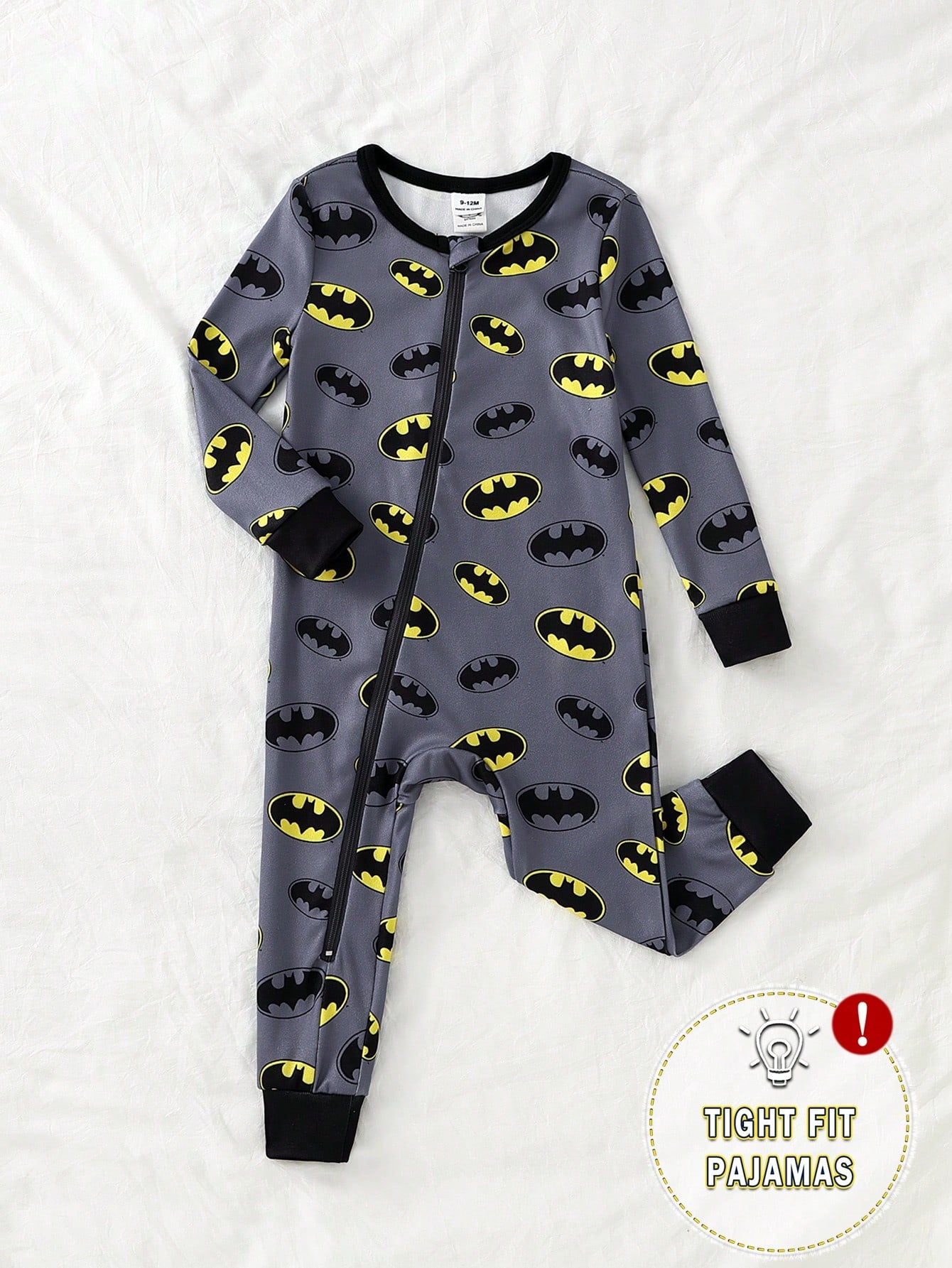 BATMAN X GraphicGems Spring/Summer Baby Boy Cartoon Cool Logo Pattern Long Sleeve Long Pants Knitted High Elasticity Knitted Fabric Slim Fit Comfortable Jumpsuit Home Wear Crawl Suit, Suitable F