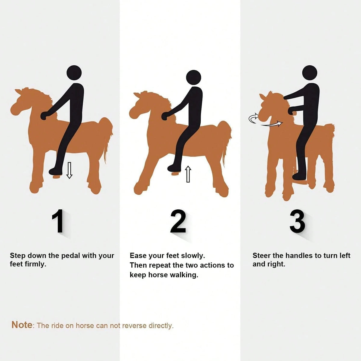 Battery-Free Mechanical Ride On Horse Plush Toy, Walking Action, M Size 4-9Y/ L Size 7Y-Adult, Heavy Duty Load 165/187 LBS