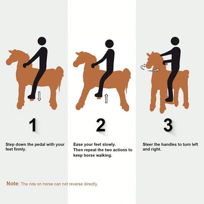 Battery-Free Mechanical Ride On Horse Plush Toy, Walking Action, M Size 4-9Y/ L Size 7Y-Adult, Heavy Duty Load 165/187 LBS