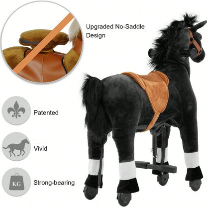 Battery-Free Mechanical Ride On Horse Plush Toy, Walking Action, M Size 4-9Y/ L Size 7Y-Adult, Heavy Duty Load 165/187 LBS