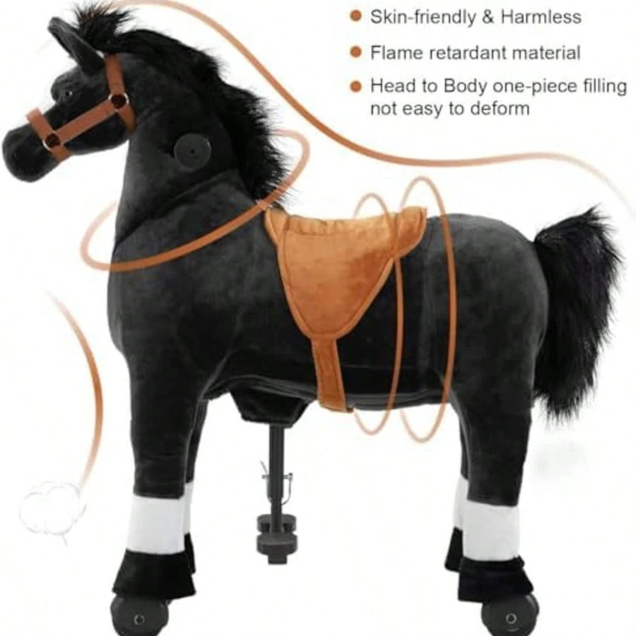 Battery-Free Mechanical Ride On Horse Plush Toy, Walking Action, M Size 4-9Y/ L Size 7Y-Adult, Heavy Duty Load 165/187 LBS