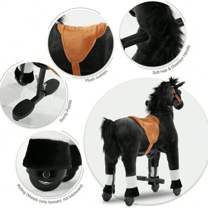 Battery-Free Mechanical Ride On Horse Plush Toy, Walking Action, M Size 4-9Y/ L Size 7Y-Adult, Heavy Duty Load 165/187 LBS