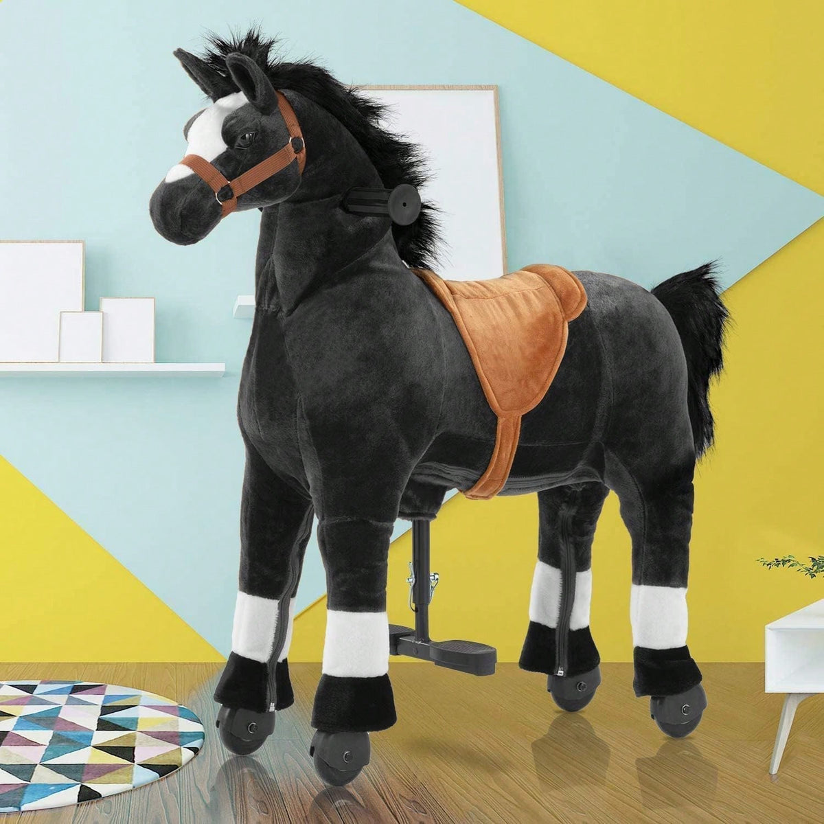 Battery-Free Mechanical Ride On Horse Plush Toy, Walking Action, M Size 4-9Y/ L Size 7Y-Adult, Heavy Duty Load 165/187 LBS