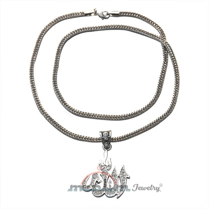 Beautiful Silver Allah Pendant with Rhinestones Fox Chain