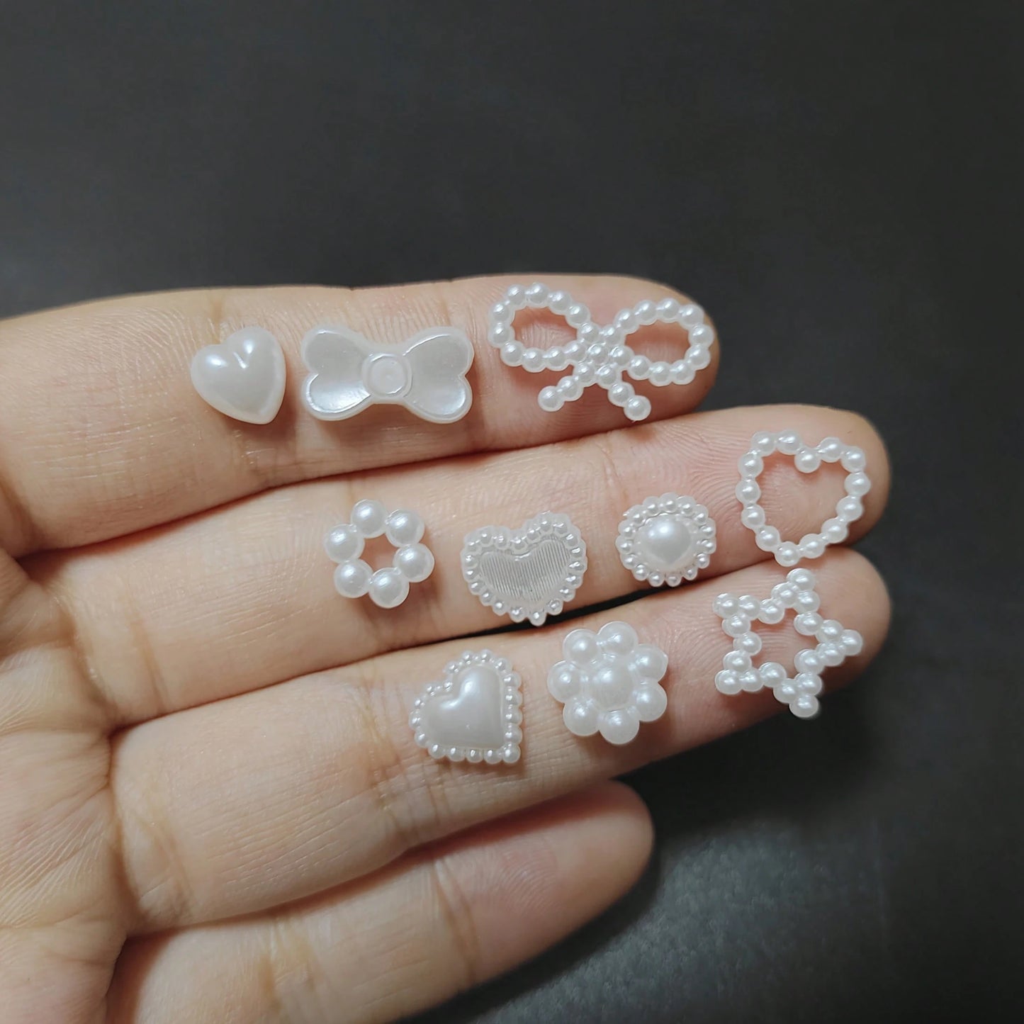 Beauty Salon 500PCS/Box Kawaii 3D White Resin Hollow Pearl Heart Bow Star Princess Ballet Nail Art Supply Set Decoration Charms Kit 10 Model Mix 50PCS Each Diy Ballerina Almond Rounded Oval Flare Fing
